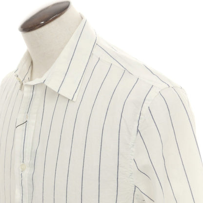 【中古】【未使用】バナナリパブリック Banana Republic リネンコットン ストライプ レギュラーカラー カジュアルシャツ ホワイトxネイビー【 L 】【 状態ランクS 】【 メンズ 】