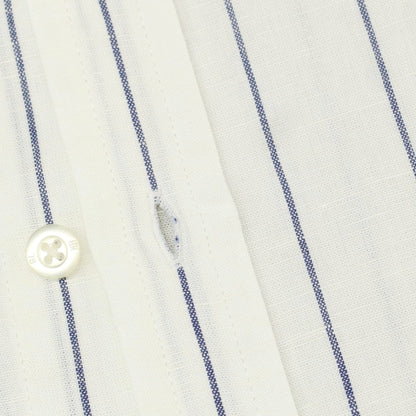 【中古】【未使用】バナナリパブリック Banana Republic リネンコットン ストライプ レギュラーカラー カジュアルシャツ ホワイトxネイビー【 L 】【 状態ランクS 】【 メンズ 】