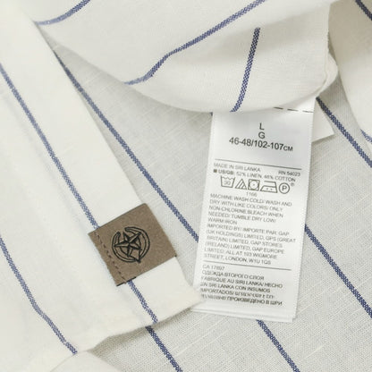 【中古】【未使用】バナナリパブリック Banana Republic リネンコットン ストライプ レギュラーカラー カジュアルシャツ ホワイトxネイビー【 L 】【 状態ランクS 】【 メンズ 】