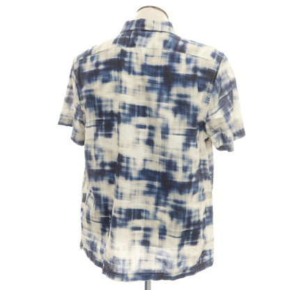 【中古】バナナリパブリック Banana Republic リネンコットン 半袖シャツ ネイビーxベージュ【 L 】【 状態ランクB 】【 メンズ 】
