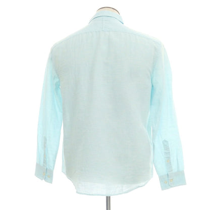 【中古】【未使用】バナナリパブリック Banana Republic リネンコットン レギュラーカラー カジュアルシャツ ライトブルーxホワイト【 L 】【 状態ランクS 】【 メンズ 】