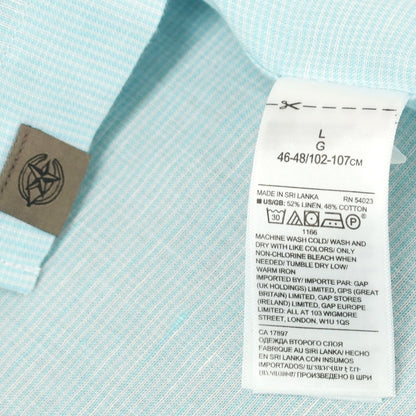【中古】【未使用】バナナリパブリック Banana Republic リネンコットン レギュラーカラー カジュアルシャツ ライトブルーxホワイト【 L 】【 状態ランクS 】【 メンズ 】