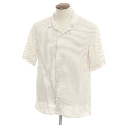 【中古】バナナリパブリック Banana Republic リネンコットン ストライプ オープンカラー 半袖シャツ ホワイトxベージュ【 L 】【 状態ランクB 】【 メンズ 】