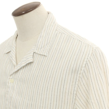 【中古】バナナリパブリック Banana Republic リネンコットン ストライプ オープンカラー 半袖シャツ ホワイトxベージュ【 L 】【 状態ランクB 】【 メンズ 】