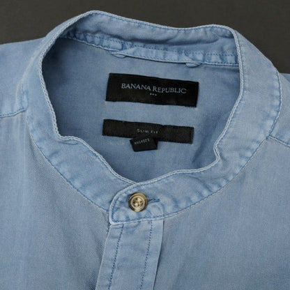 【中古】バナナリパブリック Banana Republic コットン バンドカラー 半袖シャツ スモーキーブルー【 M 】【 状態ランクB 】【 メンズ 】
