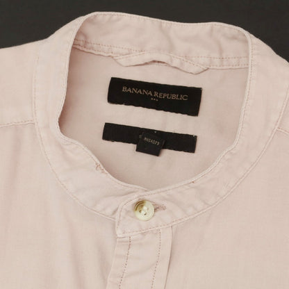 【中古】バナナリパブリック Banana Republic コットン バンドカラー 半袖シャツ ダスティピンク【 M 】【 状態ランクB 】【 メンズ 】