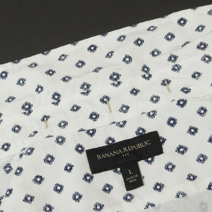 【中古】バナナリパブリック Banana Republic コットン ボタンダウン 半袖シャツ ホワイトxネイビー【 L 】【 状態ランクB 】【 メンズ 】