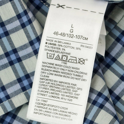 【中古】【未使用】バナナリパブリック Banana Republic ストレッチ コットンポリエステル チェック ボタンダウン カジュアルシャツ ライトアッシュグリーン系xスマルトブルー【 L 】【 状態ランクS 】【 メンズ 】
