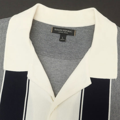 【中古】バナナリパブリック Banana Republic コットン オープンカラー 半袖シャツ ネイビーxアイボリー【 L 】【 状態ランクC 】【 メンズ 】