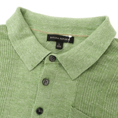 【中古】バナナリパブリック Banana Republic ハイゲージ リネンコットン 半袖 ポロニット グリーン【 L 】【 状態ランクB 】【 メンズ 】