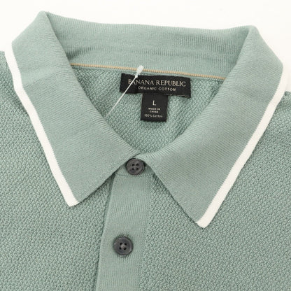 【中古】バナナリパブリック Banana Republic コットン 半袖 ポロニット セージグリーン系【 L 】【 状態ランクB 】【 メンズ 】