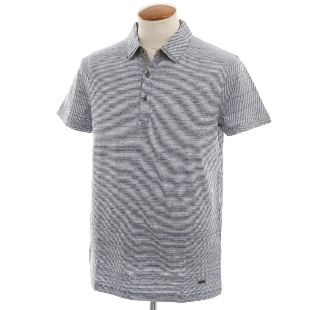 【中古】【未使用】ヒューゴボス HUGO BOSS コットン ボーダー 半袖ポロシャツ ブルー系【 M 】【 状態ランクS 】【 メンズ 】