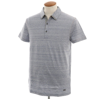 【中古】【未使用】ヒューゴボス HUGO BOSS コットン ボーダー 半袖ポロシャツ ブルー系【 M 】【 状態ランクS 】【 メンズ 】