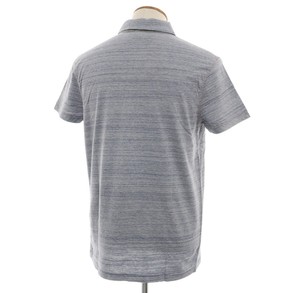 【中古】【未使用】ヒューゴボス HUGO BOSS コットン ボーダー 半袖ポロシャツ ブルー系【 M 】【 状態ランクS 】【 メンズ 】