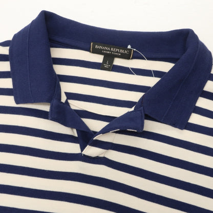【中古】バナナリパブリック Banana Republic コットン ボーダー スキッパー 半袖ポロシャツ ネイビーxアイボリー【 L 】【 状態ランクB 】【 メンズ 】