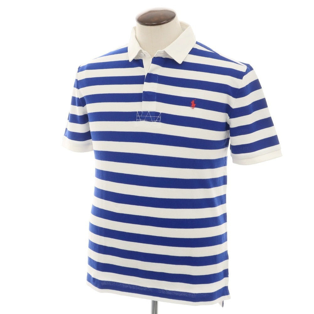 【中古】ポロ ラルフローレン Polo Ralph Lauren コットン 鹿の子 ボーダー 半袖ポロシャツ ロイヤルブルーxホワイト【 XL（18-20） 】【 状態ランクB 】【 メンズ 】