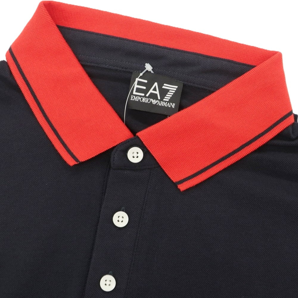 【中古】【未使用】エンポリオ アルマーニ EMPORIO ARMANI ストレッチ コットン 半袖ポロシャツ ネイビーxレッド【 L 】【 状態ランクS 】【 メンズ 】