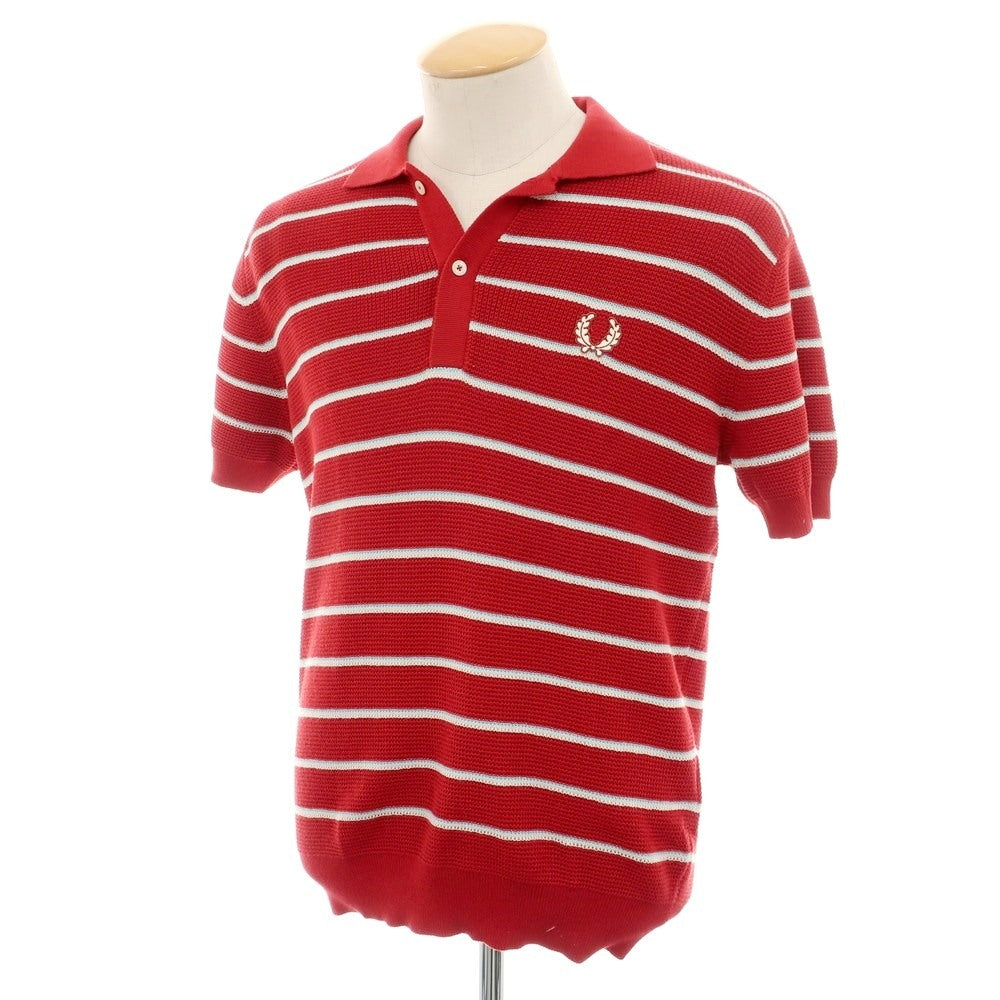 【中古】【未使用】フレッドペリー FRED PERRY ミドルゲージ コットンポリエステル ボーダー 半袖 ポロニット レッド【 S 】【 状態ランクS 】【 メンズ 】