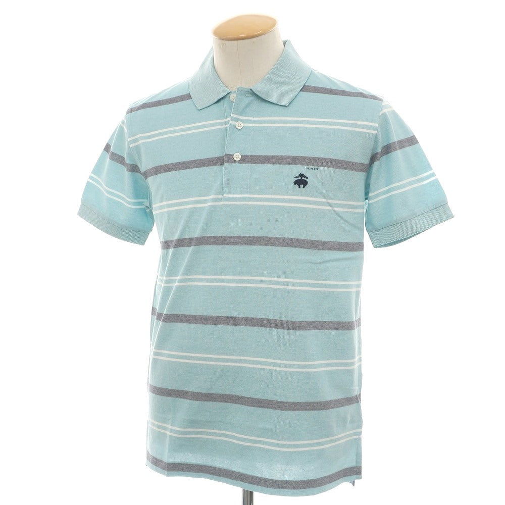 【中古】【未使用】ブルックスブラザーズ Brooks Brothers コットン 鹿の子 ボーダー 半袖ポロシャツ ミントブルー【 Ｓ 】【 状態ランクS 】【 メンズ 】