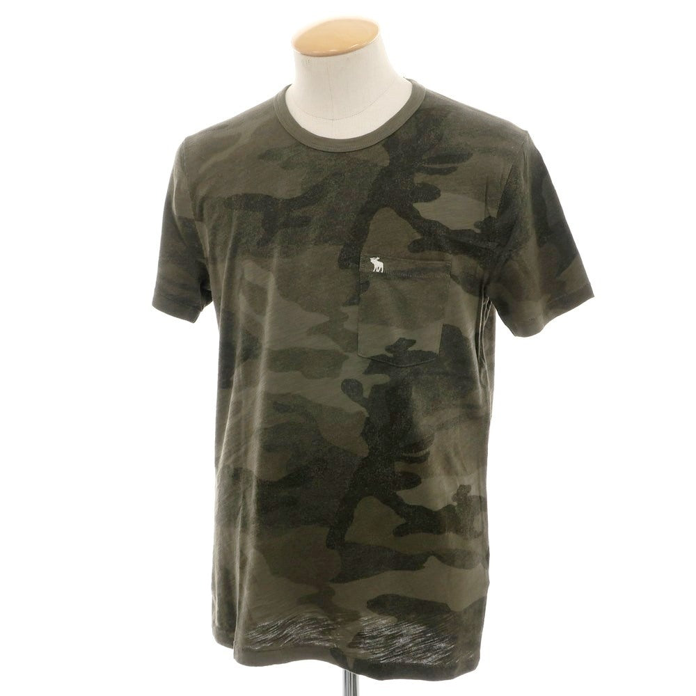 【中古】【未使用】アバクロンビー アンド フィッチ Abercrombie &amp; Fitch コットン カモフラ クルーネック ポケット 半袖Ｔシャツ オリーブ【 S 】【 状態ランクS 】【 メンズ 】