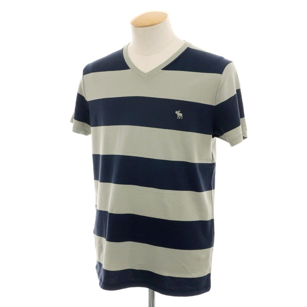 【中古】【未使用】アバクロンビー アンド フィッチ Abercrombie &amp; Fitch コットン ボーダー Vネック 半袖Ｔシャツ セージグリーン系xネイビー【 S 】【 状態ランクS 】【 メンズ 】