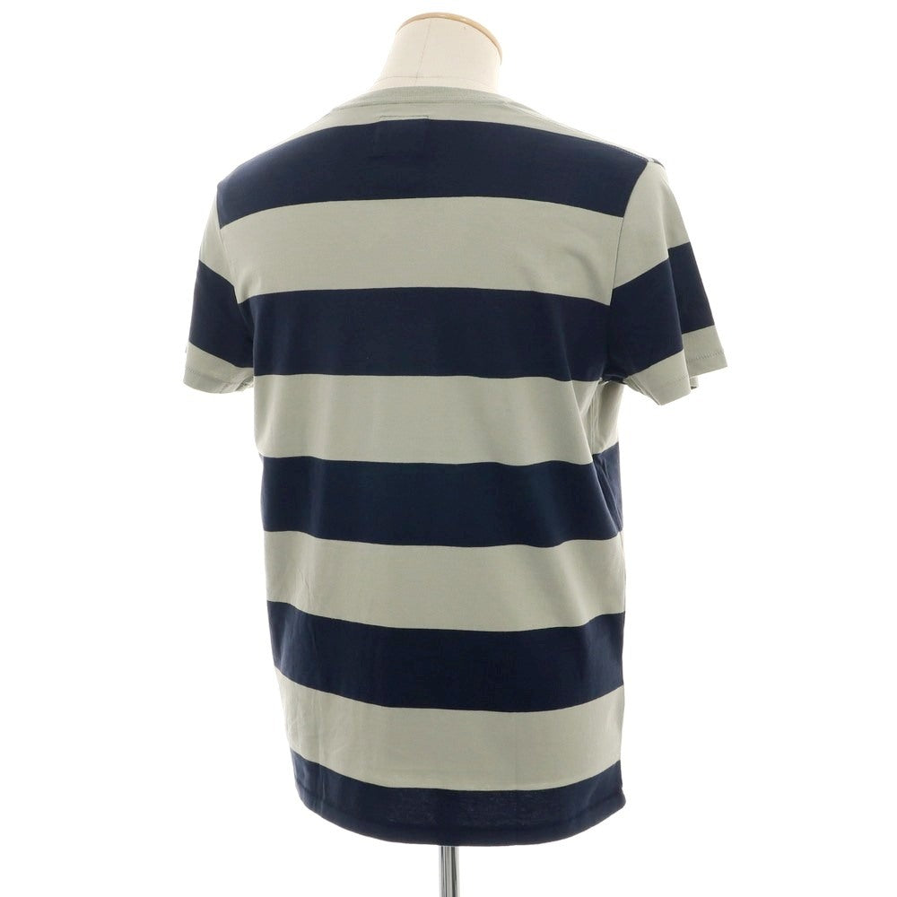 【中古】【未使用】アバクロンビー アンド フィッチ Abercrombie &amp; Fitch コットン ボーダー Vネック 半袖Ｔシャツ セージグリーン系xネイビー【 S 】【 状態ランクS 】【 メンズ 】
