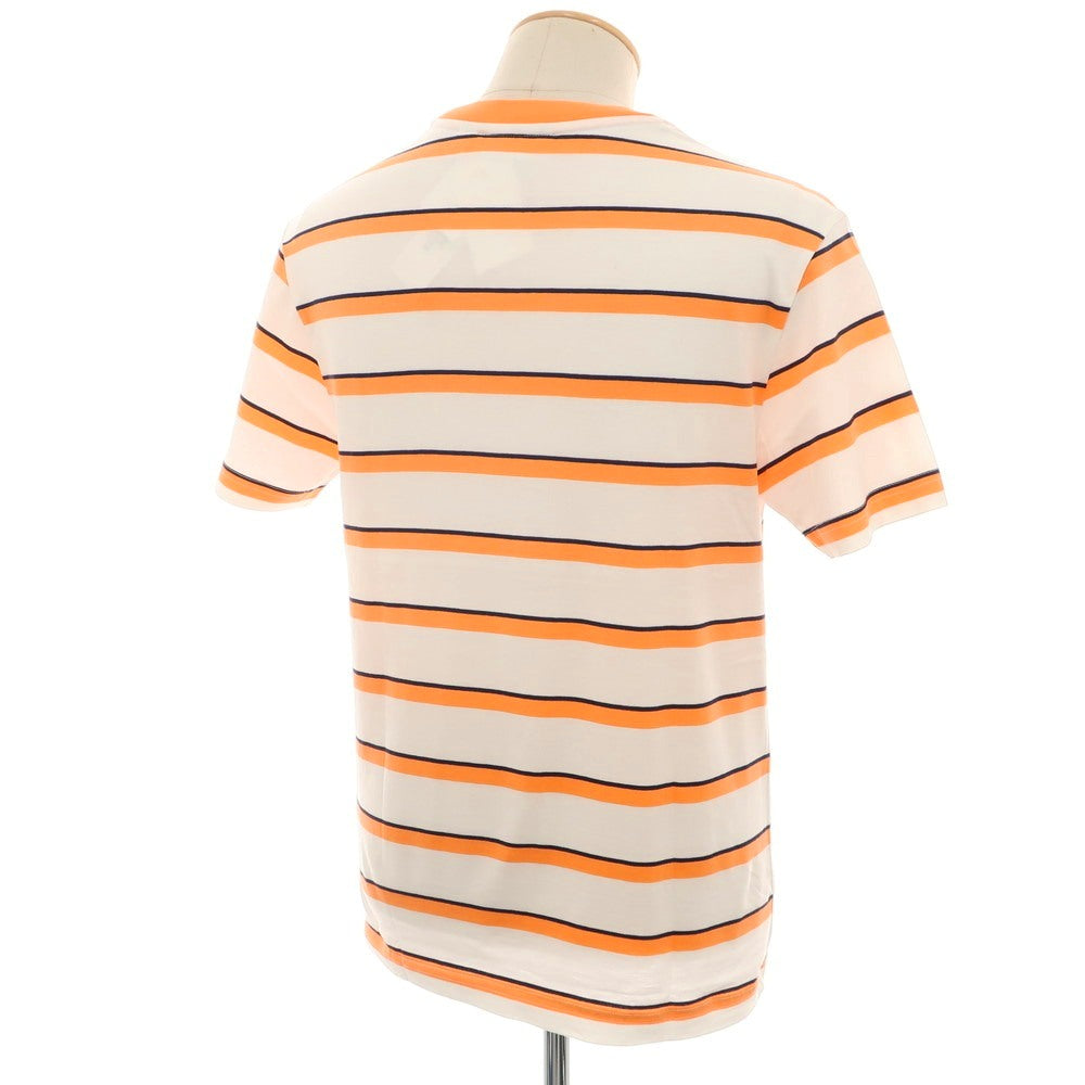 【中古】【未使用】ラコステ LACOSTE コットン ボーダー Vネック 半袖Ｔシャツ ホワイトxオレンジ【 3 】【 状態ランクS 】【 メンズ 】