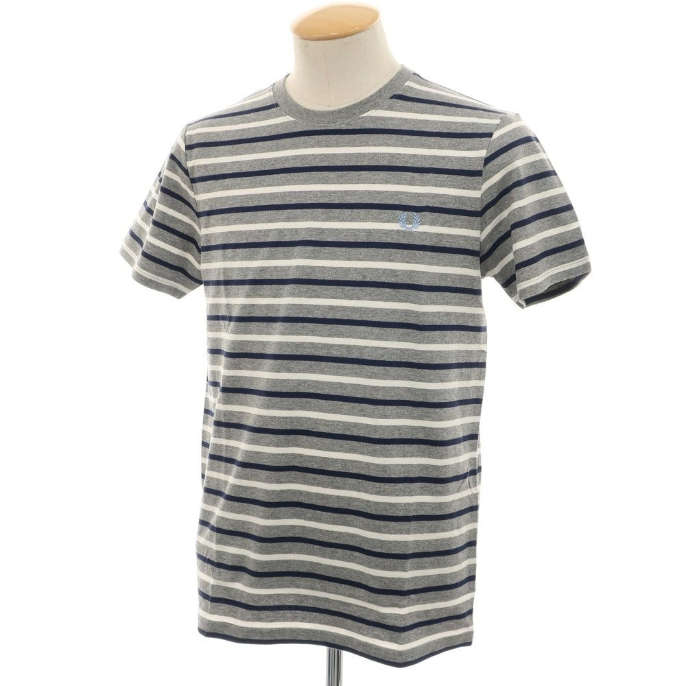 【中古】【未使用】フレッドペリー FRED PERRY コットン ボーダー クルーネック 半袖Ｔシャツ グレーxネイビー×ホワイト【 S 】【 状態ランクS 】【 メンズ 】