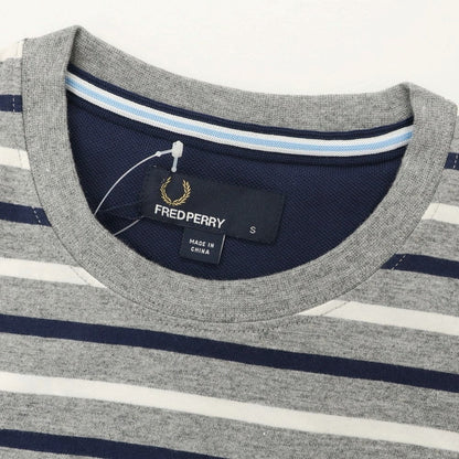 【中古】【未使用】フレッドペリー FRED PERRY コットン ボーダー クルーネック 半袖Ｔシャツ グレーxネイビー×ホワイト【 S 】【 状態ランクS 】【 メンズ 】