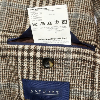 【中古】サルトリア ラトーレ SARTORIA LATORRE ウールアルパカ チェック テーラードジャケット ブラウンxベージュ【 46 】【 状態ランクB 】【 メンズ 】