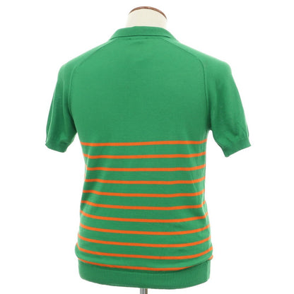[New] GALLIA High Gauge Cotton Border Skipper Short Sleeve Polo Knit Green x Orange [46] [Condition Rank N] [Men&