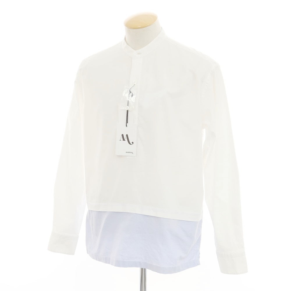 [New Outlet] DOPPIAA Cotton Band Collar Pullover Shirt White x Sax [S] [Condition Rank N-] [Men&