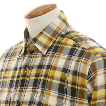 [New] Glanshirt Cotton Linen Check Casual Shirt Yellow x Navy [40] [Condition Rank N] [Men&