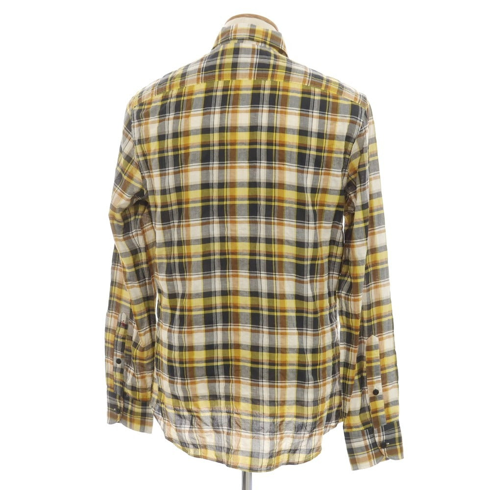 [New] Glanshirt Cotton Linen Check Casual Shirt Yellow x Navy [40] [Condition Rank N] [Men&