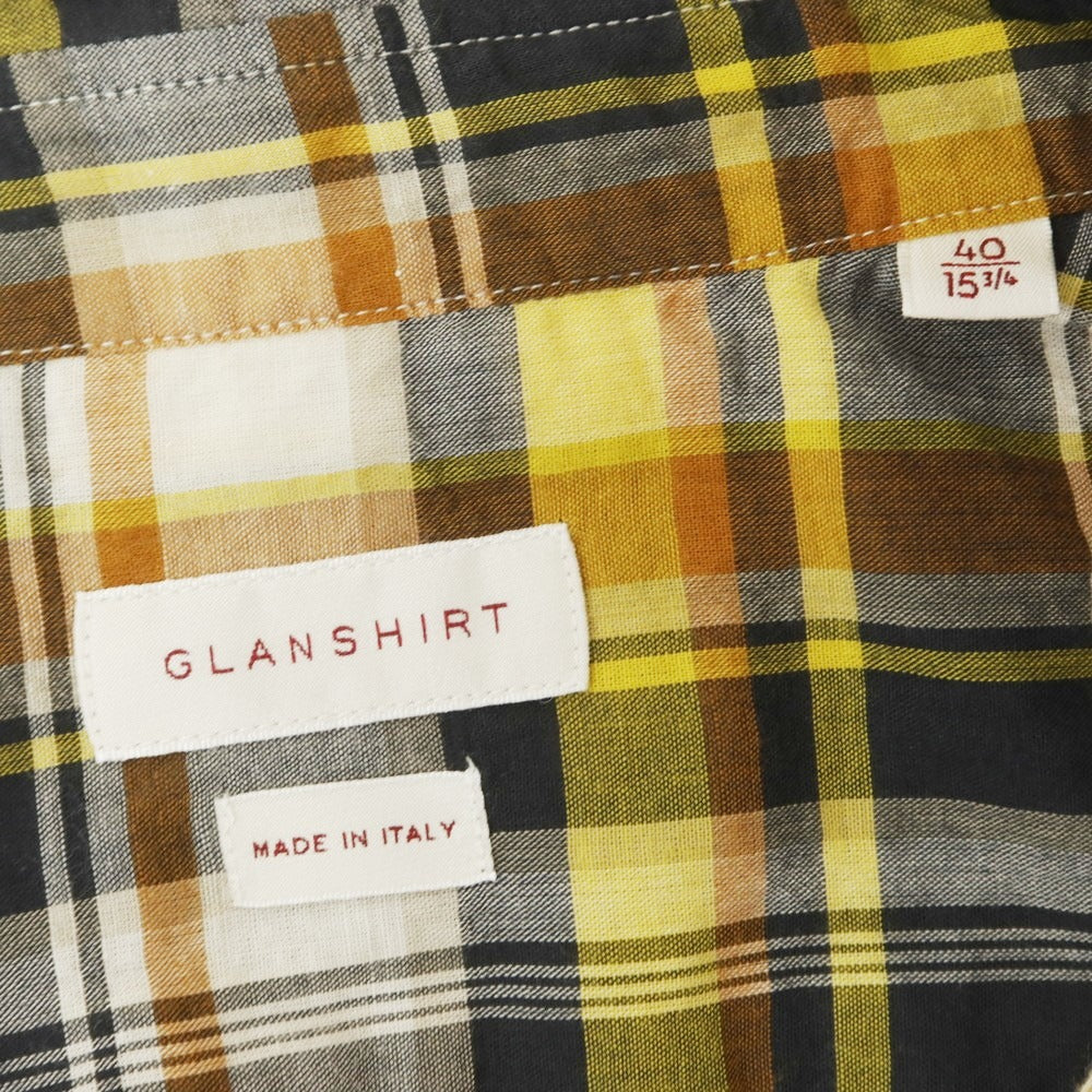 [New] Glanshirt Cotton Linen Check Casual Shirt Yellow x Navy [40] [Condition Rank N] [Men&