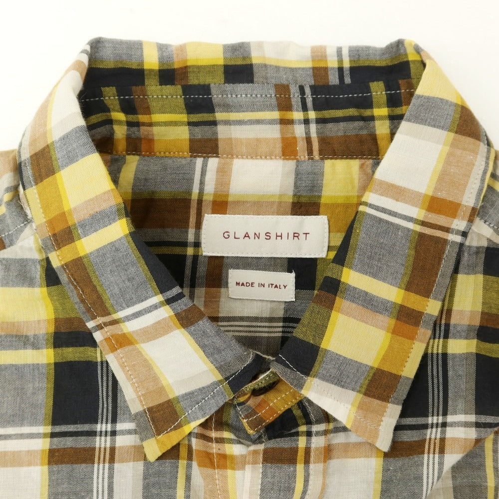 [New] Glanshirt Cotton Linen Check Casual Shirt Yellow x Navy [40] [Condition Rank N] [Men&