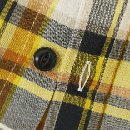 [New] Glanshirt Cotton Linen Check Casual Shirt Yellow x Navy [40] [Condition Rank N] [Men&