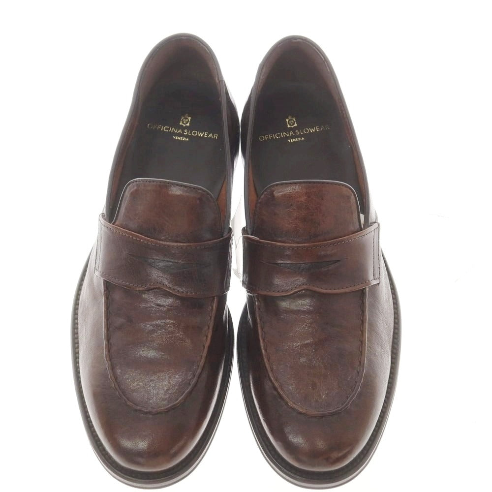 [New Outlet] OFFICINA SLOWEAR Kangaroo Leather Coin Loafers Brown [43] [Condition Rank N-] [Men&