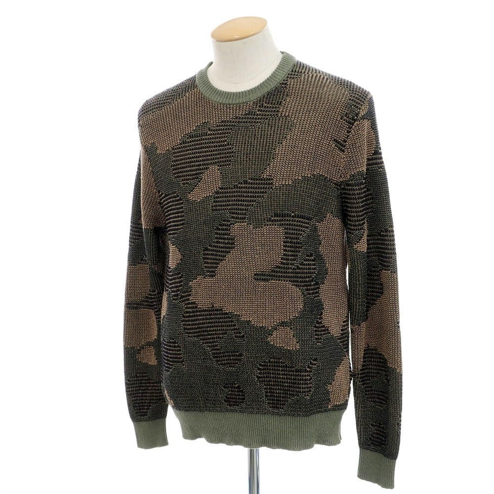 [New] ZANONE Mid-gauge linen cotton camouflage crew neck pullover knit, olive x beige [46] [Condition Rank N] [Men&