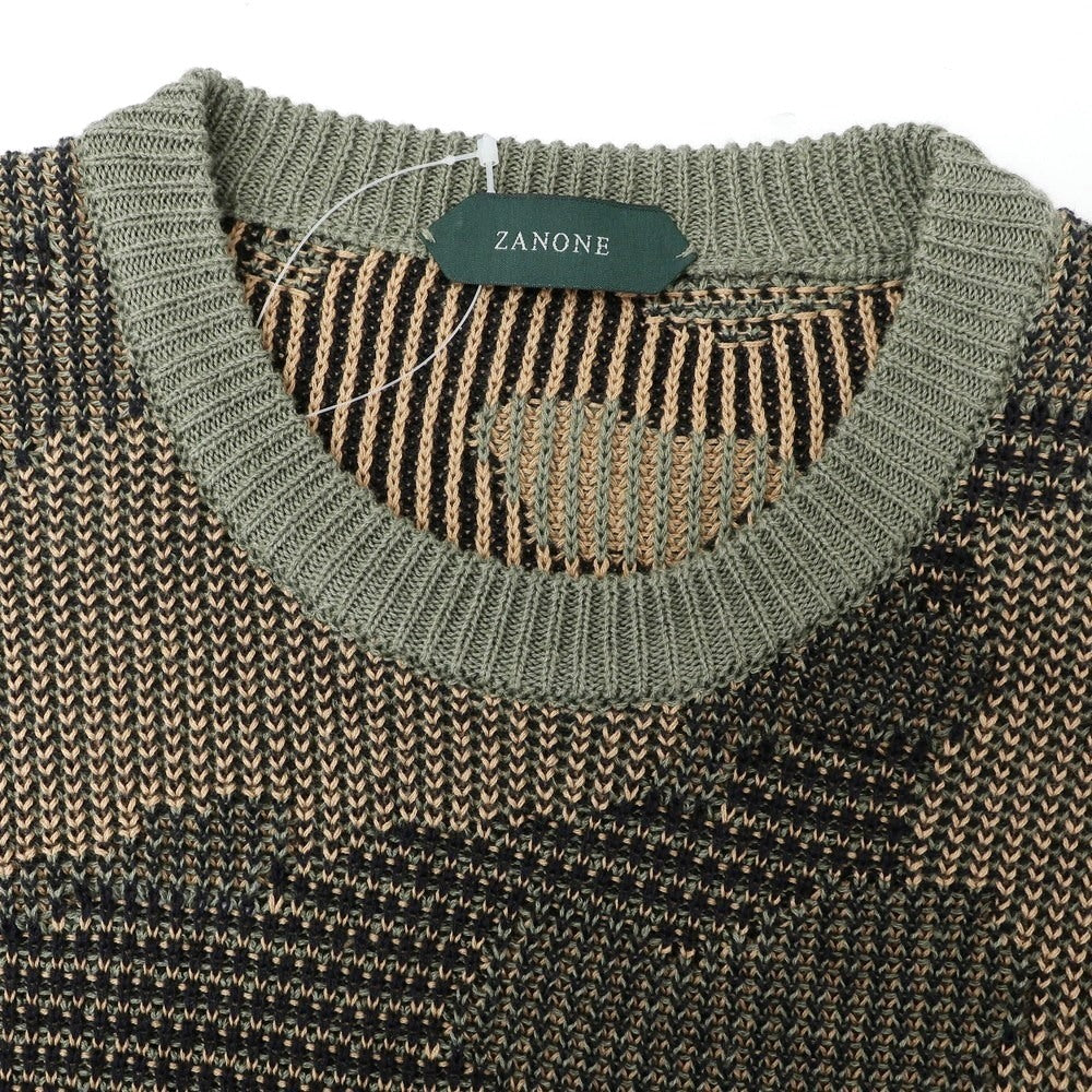[New] ZANONE Mid-gauge linen cotton camouflage crew neck pullover knit, olive x beige [46] [Condition Rank N] [Men&