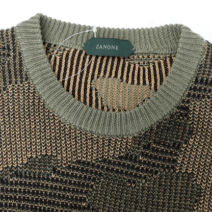 [New] ZANONE Mid-gauge linen cotton camouflage crew neck pullover knit, olive x beige [46] [Condition Rank N] [Men&