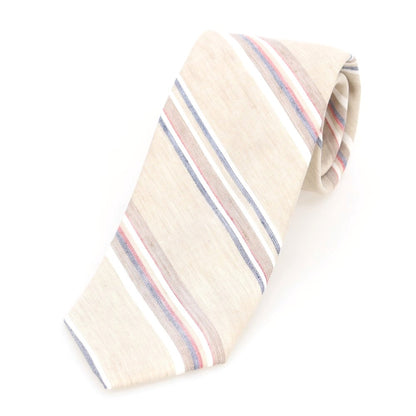 [New] Brewer Silk Linen Striped Necktie Beige x Red [Condition Rank N] [Men&