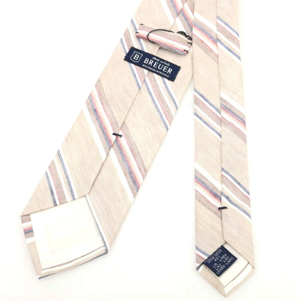 [New] Brewer Silk Linen Striped Necktie Beige x Red [Condition Rank N] [Men&