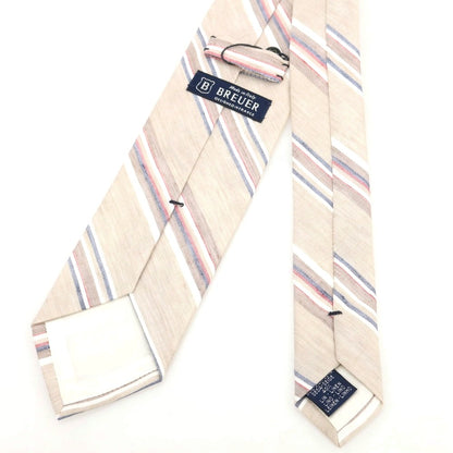 [New] Brewer Silk Linen Striped Necktie Beige x Red [Condition Rank N] [Men&
