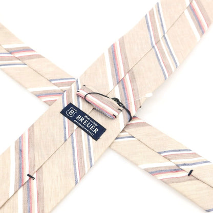 [New] Brewer Silk Linen Striped Necktie Beige x Red [Condition Rank N] [Men&