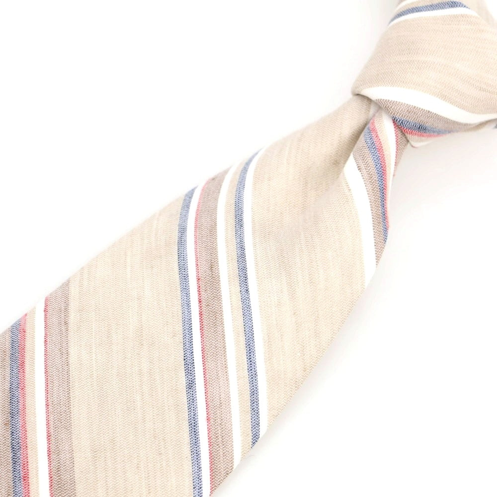 [New] Brewer Silk Linen Striped Necktie Beige x Red [Condition Rank N] [Men&