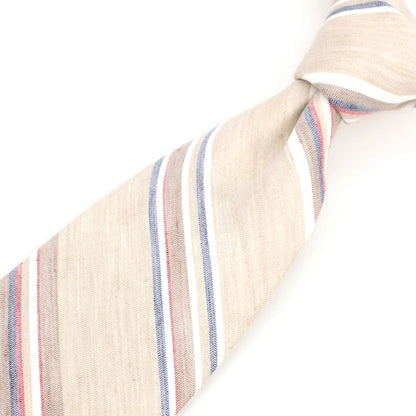 [New] Brewer Silk Linen Striped Necktie Beige x Red [Condition Rank N] [Men&