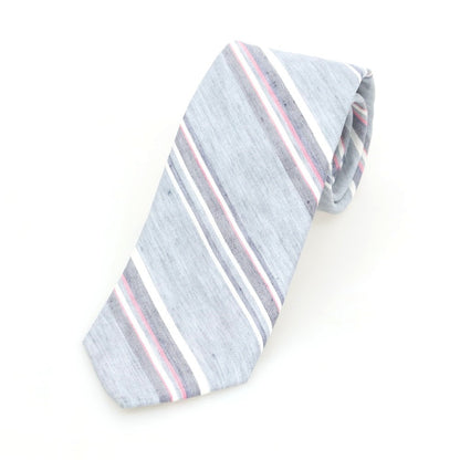 [New] Brewer Silk Linen Striped Necktie Gray x Pink [Condition Rank N] [Men&