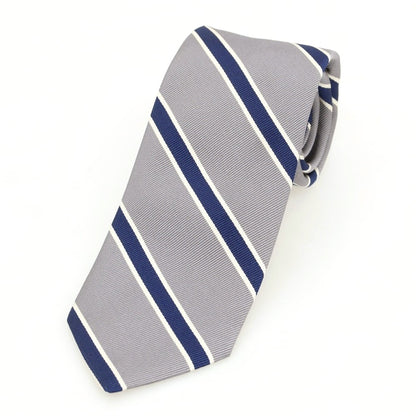 [New] Brewer Silk Cotton Striped Necktie Gray x Navy [Condition Rank N] [Men&