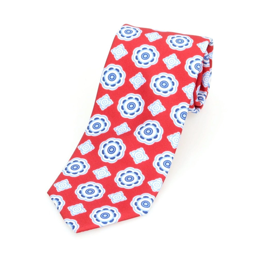 [New] Brewer BREUER Silk Print Small Pattern Necktie Red x Blue [Condition Rank N] [Men&